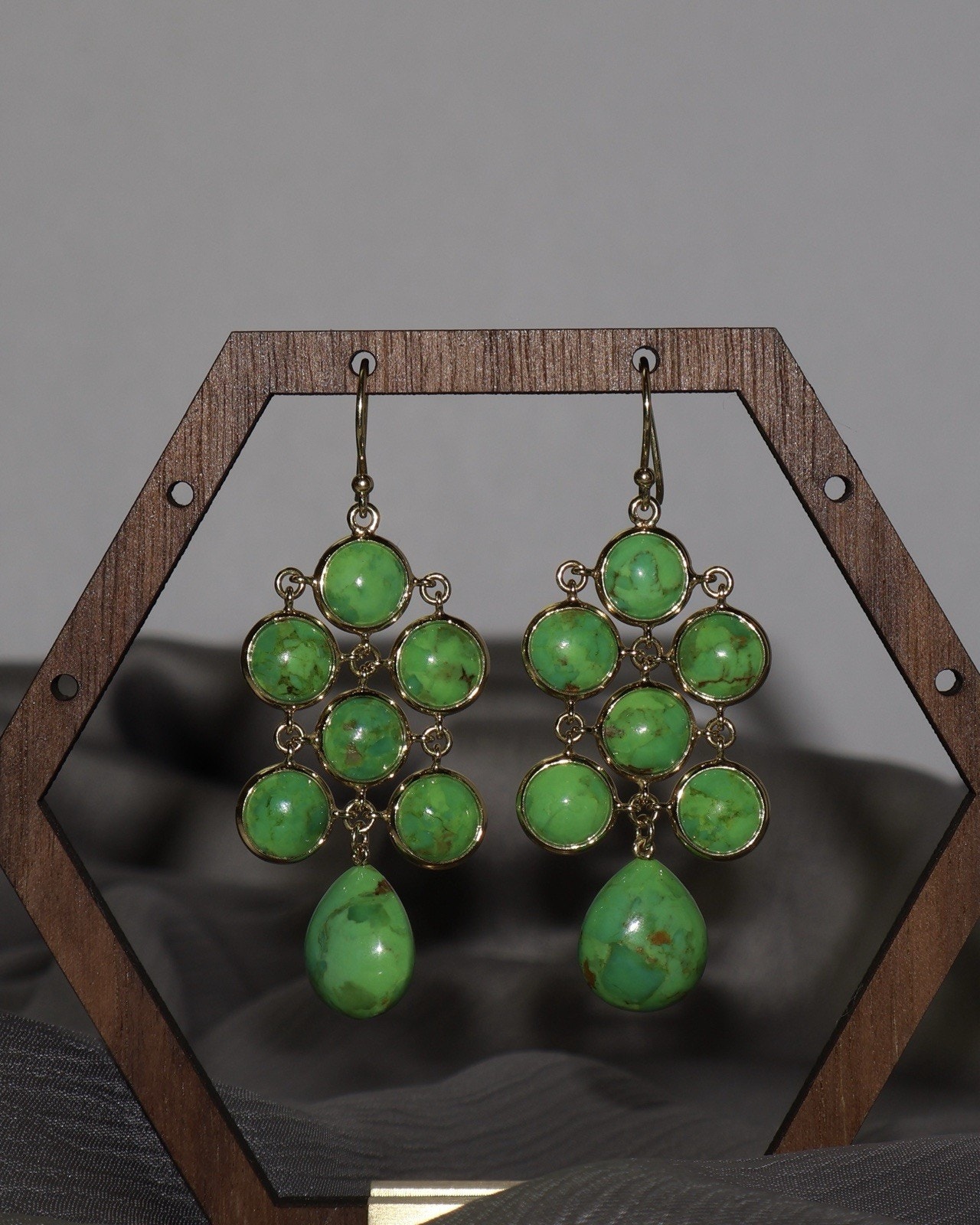 18k Yellow Gold Green Turquoise Chandelier Earrings 1245g  22in